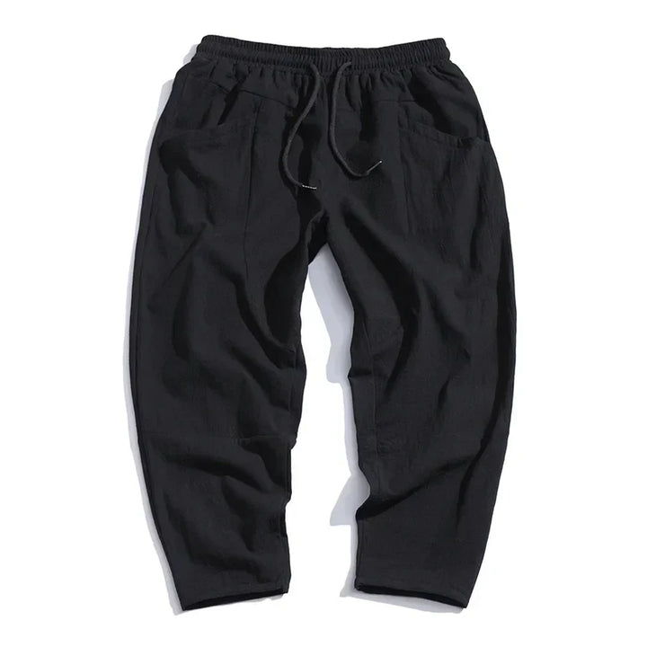 Men's Cotton-Linen Cropped Trousers – Relaxed Tapered Fit – White