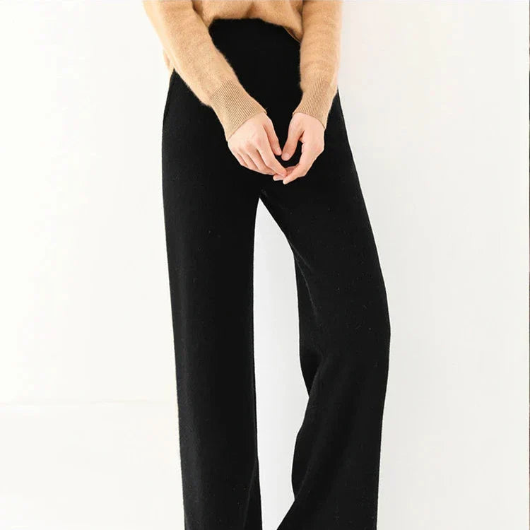 Women's Merino Wool Wide-Leg Trousers – High-Waisted Comfort