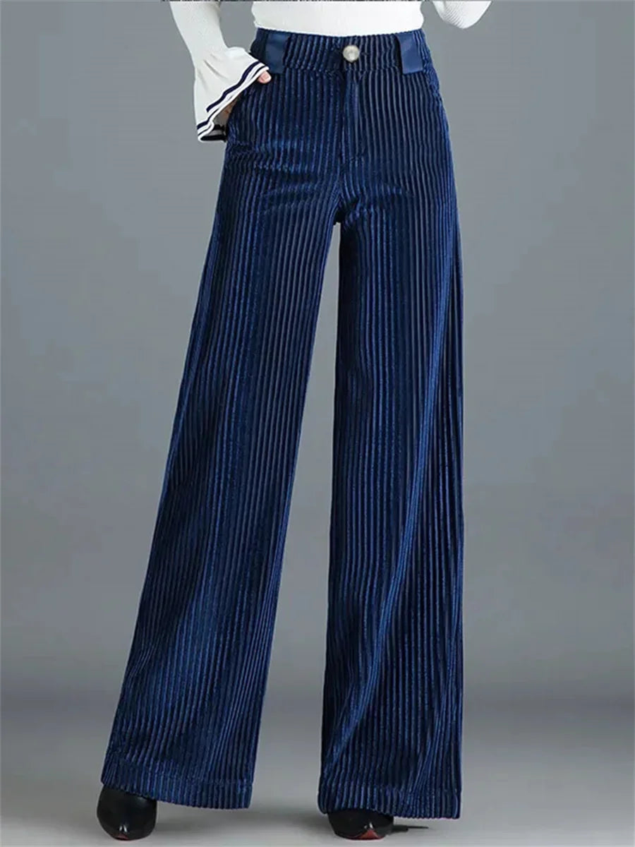 Women's Corduroy Palazzo Trousers – High-Rise '70s Wide-Leg Flare