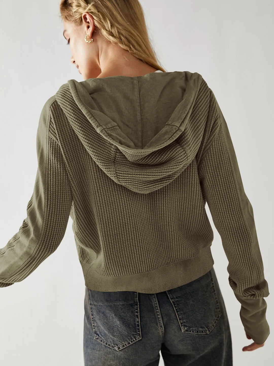 Women's Cropped Cotton Blend Hoodie – Soft Casual Layering – view 5