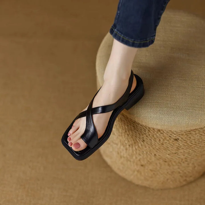 Women's Italian Leather Sandals – Cushioned Low Heel Comfort