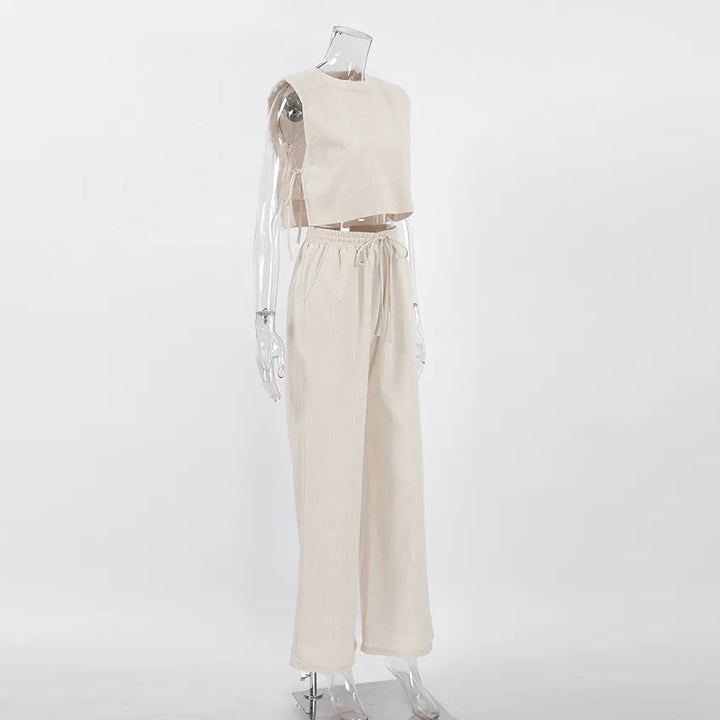 Women's Linen Twin Set – Cropped Top & Wide-Leg Trousers – view 7