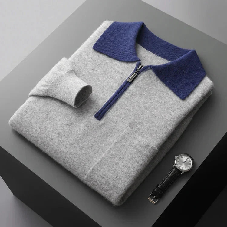 Men's Cashmere Half-Zip Polo Shirt – Contrast Collar Comfort – view 3