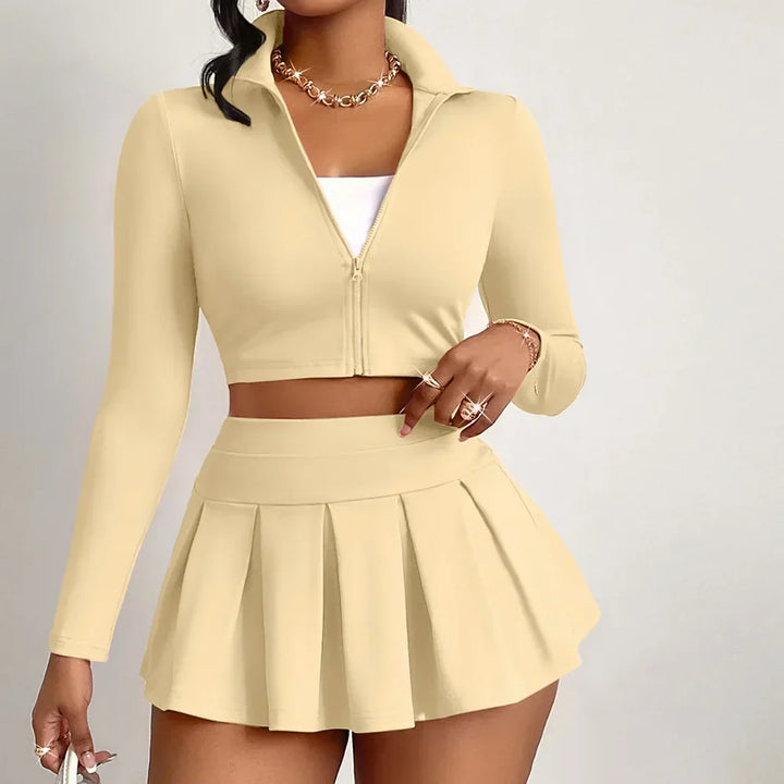 Women's Zip-Up Jacket & Pleated Skirt Set – Gym to Weekend