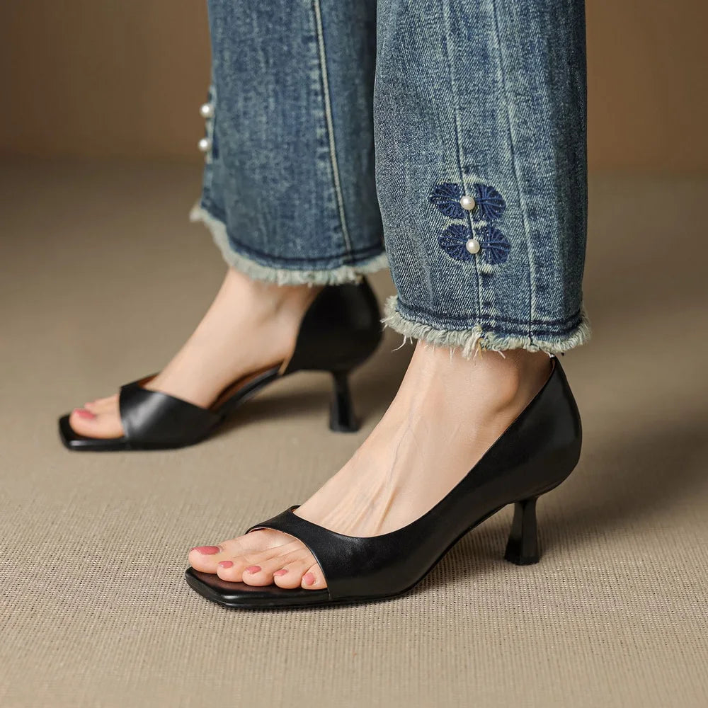 Women's Leather d'Orsay Heels – Square Toe Mid-Heel Courts – view 5