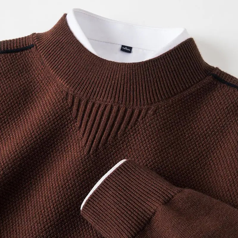 Men's Jacquard Knit Jumper – Textured Mock Neck Sweater – view 2