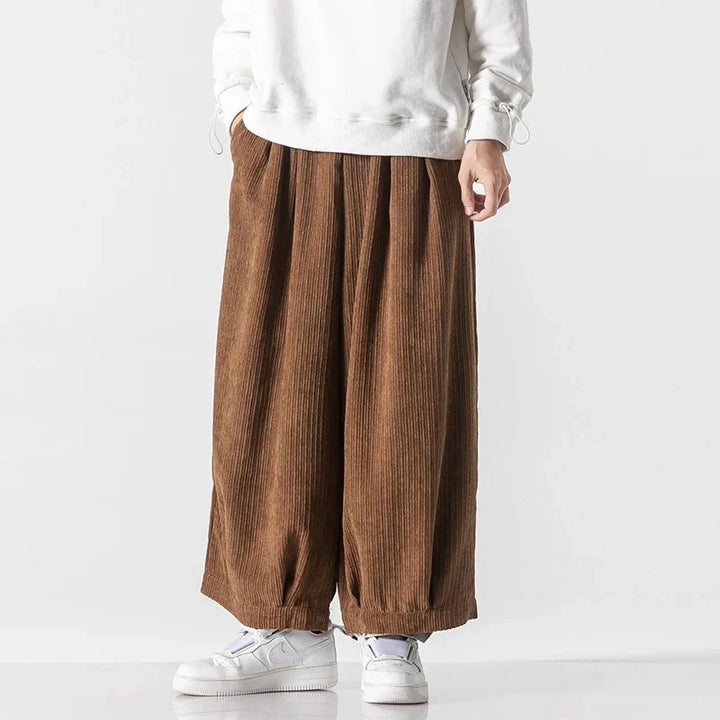 Men's Wide-Leg Corduroy Trousers – Relaxed Drawstring Comfort