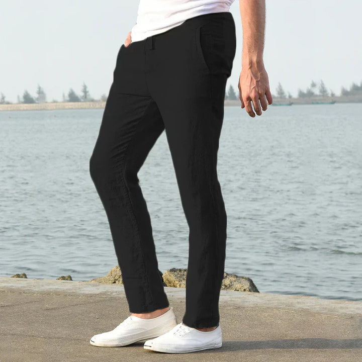 Men's Linen Blend Drawstring Trousers – Lightweight Summer Wear – view 8