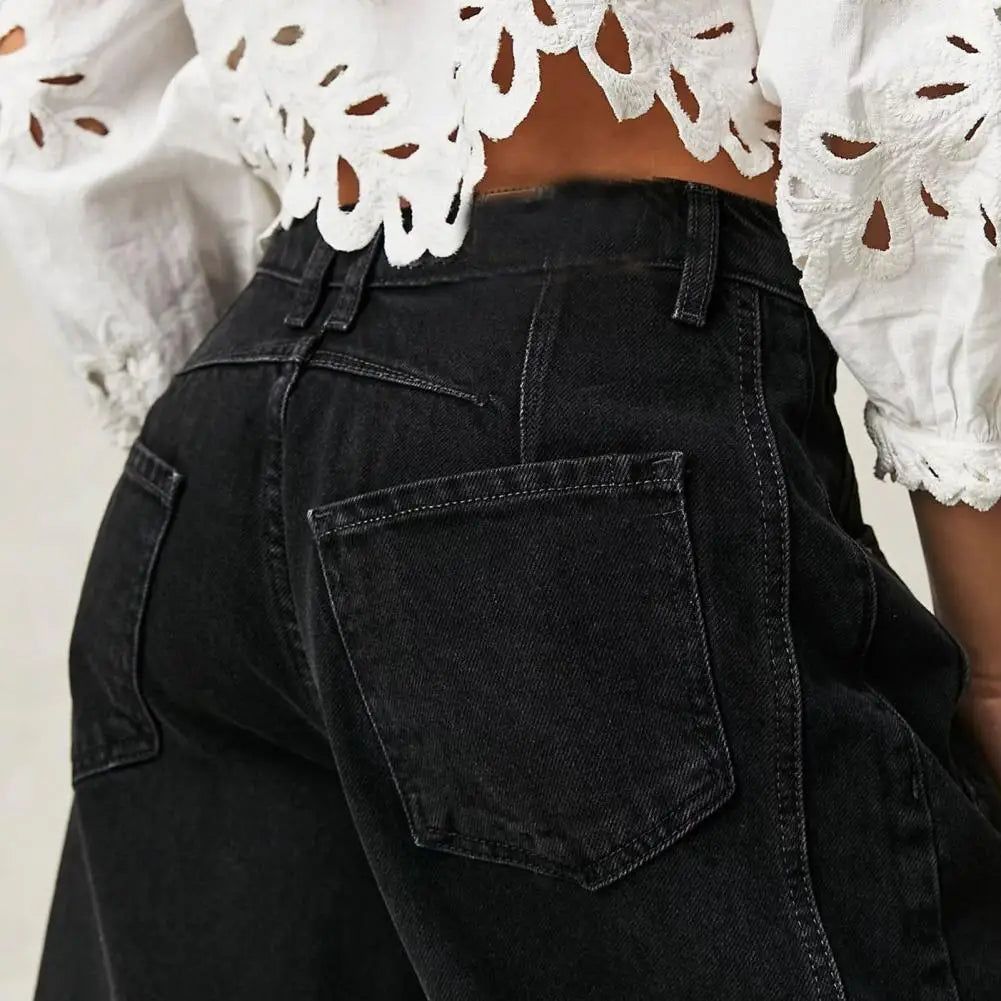 Women's Wide Leg Stretch Jeans – Relaxed Mid-Rise Ankle Length