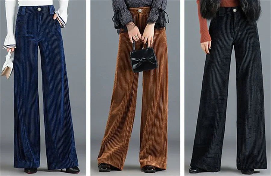 Women's Corduroy Palazzo Trousers – High-Rise '70s Wide-Leg Flare