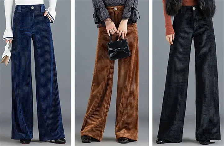 Women's Corduroy Palazzo Trousers – High-Rise '70s Wide-Leg Flare