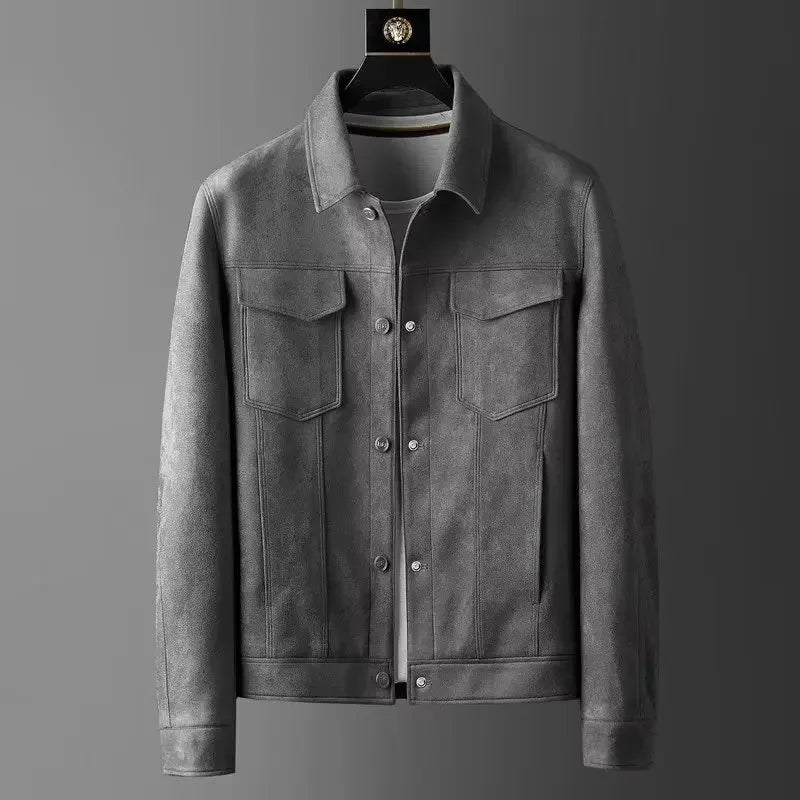 Men's Suede Trucker Jacket – Soft Western Snap-Button Overshirt – Black