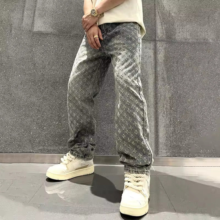 Men's Relaxed Straight-Leg Jeans – Washed Patterned Denim