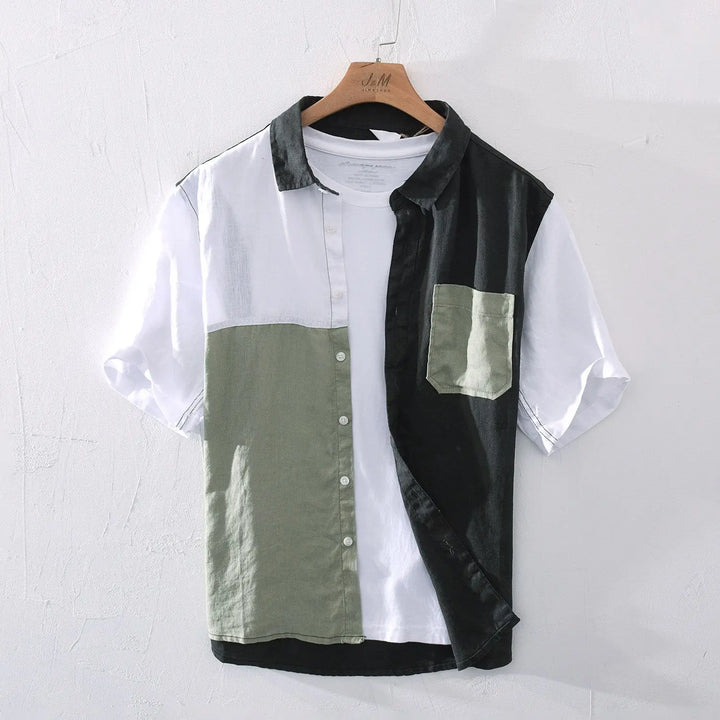 Men's Cotton Blend Shirt – Short Sleeve Panel Design – Chest Pocket – view 2
