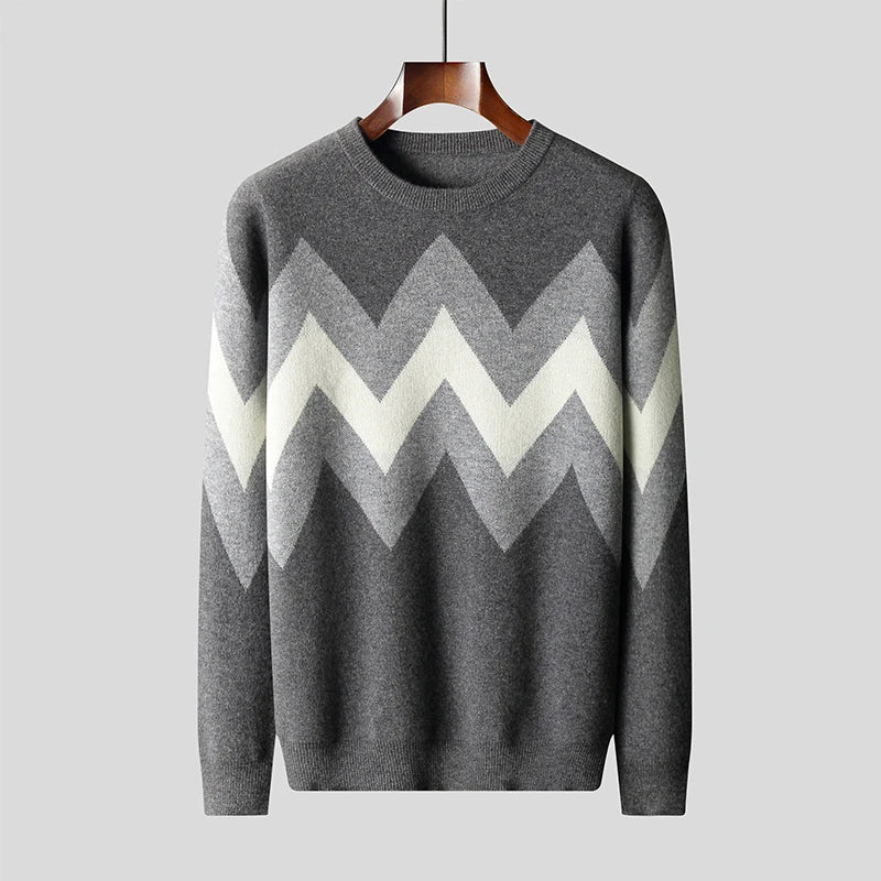 Men's Geometric Knit Jumper – Bold Pattern Crew Neck Sweater – view 7