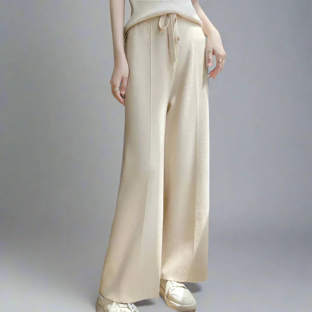 Women's Cashmere Wide-Leg Trousers – Drawstring Lounge Luxury – view 3