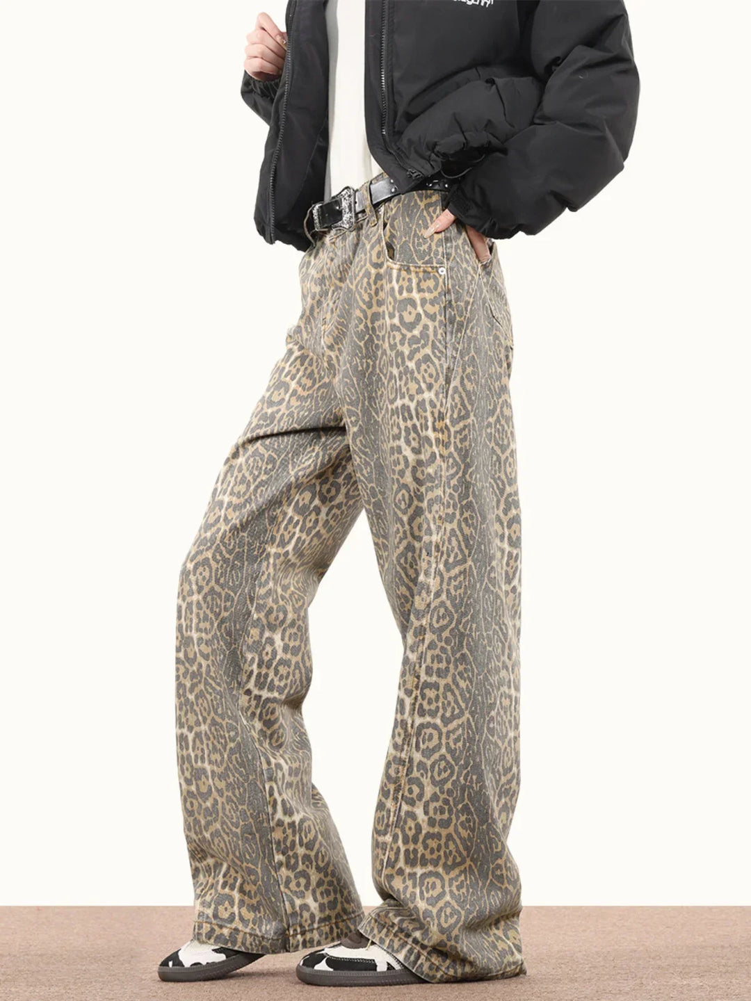 Women's Leopard Print Baggy Jeans – Relaxed Wide-Leg Denim – view 3