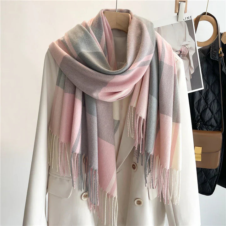 Unisex Cashmere Blend Plaid Scarf – Fringed Winter Accessory – view 5