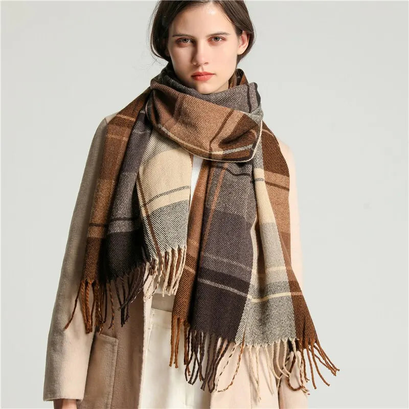 Women's Cashmere-Blend Plaid Scarf – Lightweight Winter Layer