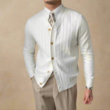 Men's Pleated Knit Cardigan – V-Neck Button-Front Layer