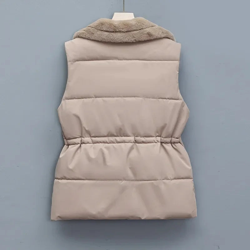 Women's Padded Gilet with Faux Fur Collar – Warm Layering Vest