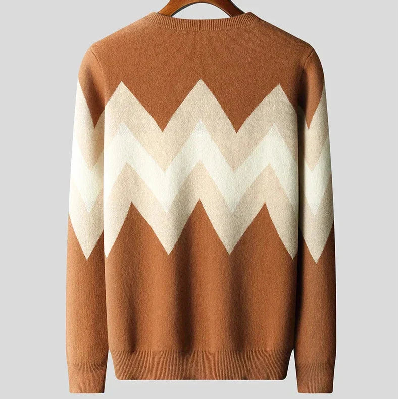 Men's Geometric Knit Jumper – Bold Pattern Crew Neck Sweater – view 8