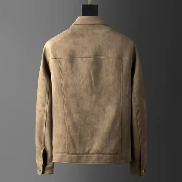 Men's Suede Trucker Jacket – Soft Western Snap-Button Overshirt – Camel