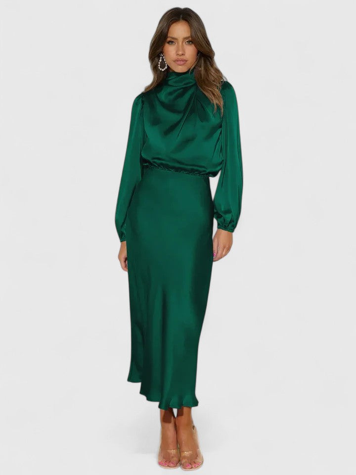 Women's Maxi Dress with Lantern Sleeves - Effortless Elegance