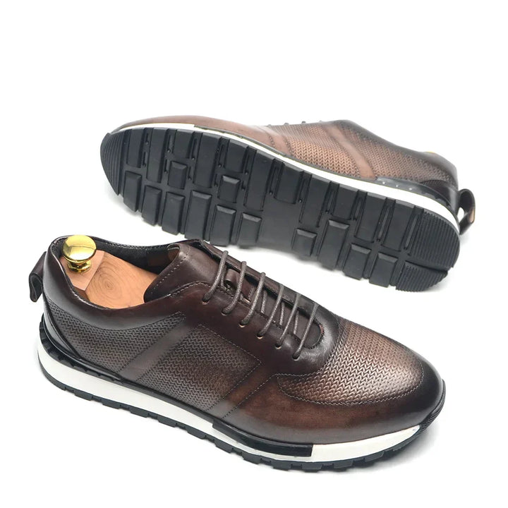 Men's Woven Leather Sneakers – Hand-Burnished Smart-Casual Trainers – view 6