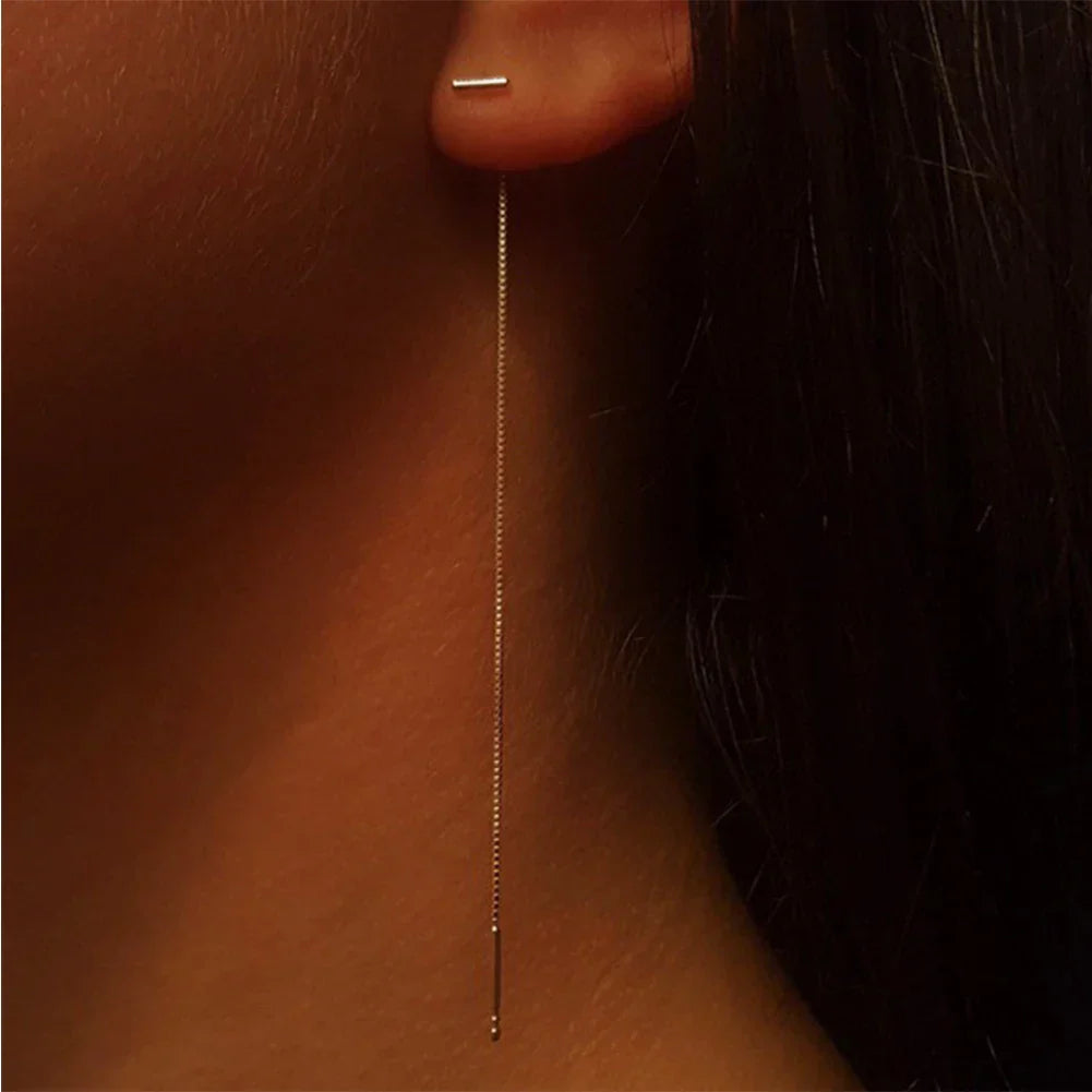 Women's Ena Sol Chain Drop Earrings – Stainless Steel – Gold & Silver – view 4