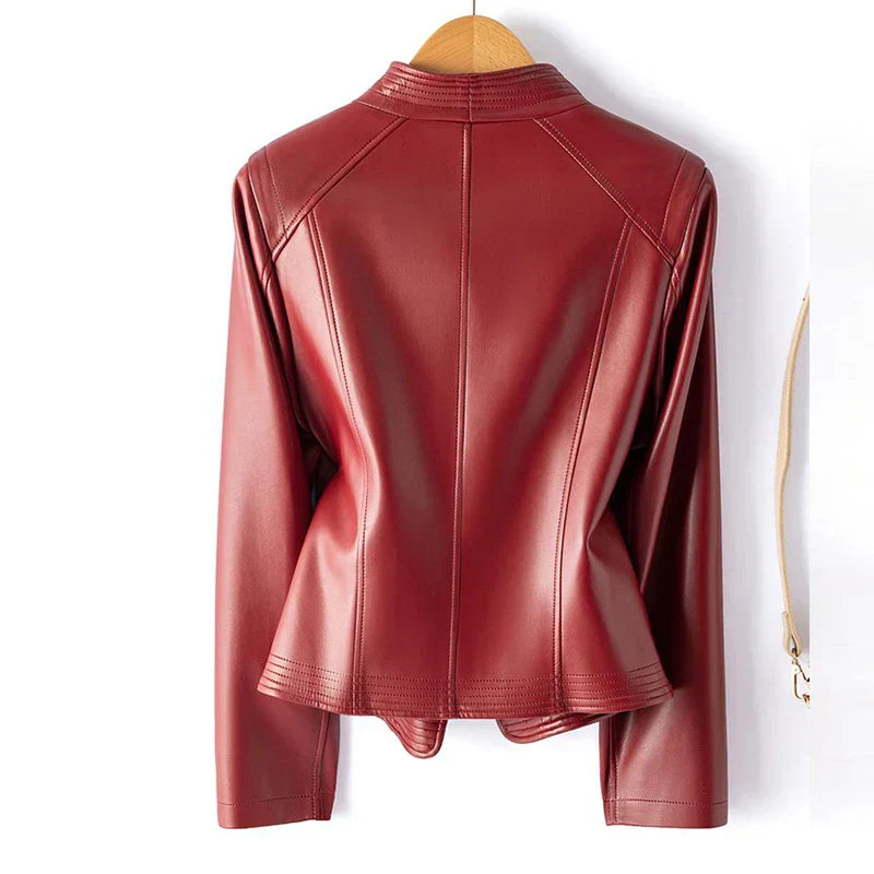 Women's Leather Moto Jacket – Asymmetric Zip Sheepskin Biker – view 2