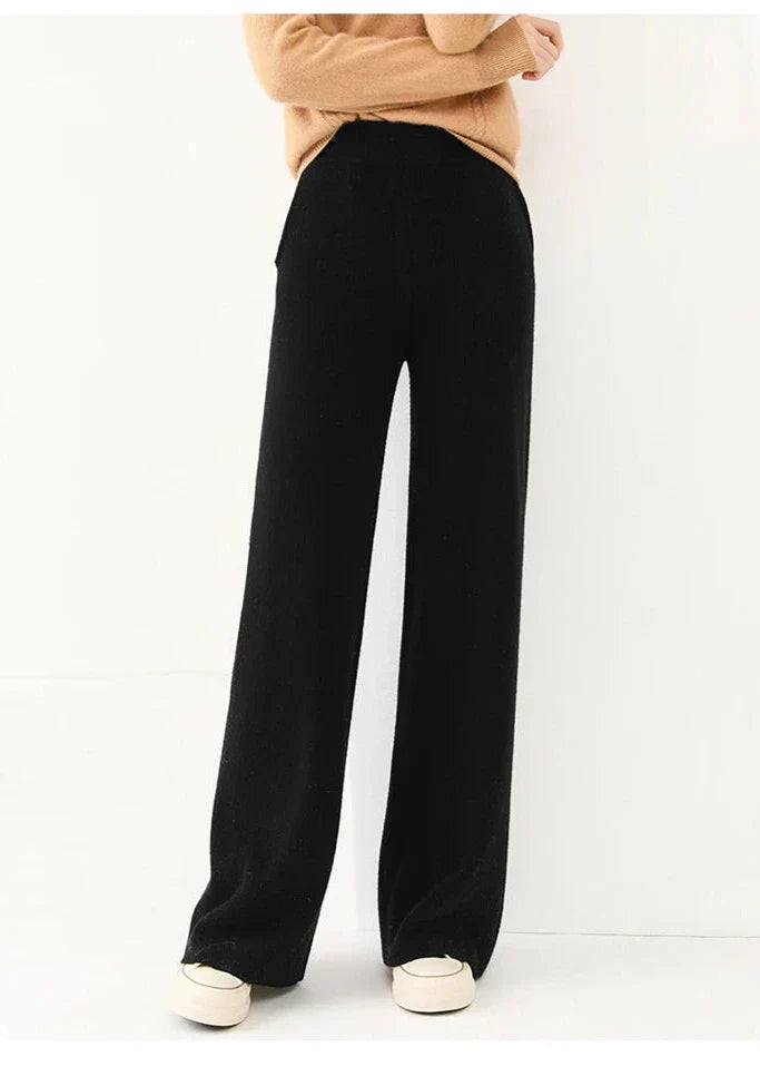 Women's Merino Wool Wide-Leg Trousers – High-Waisted Comfort