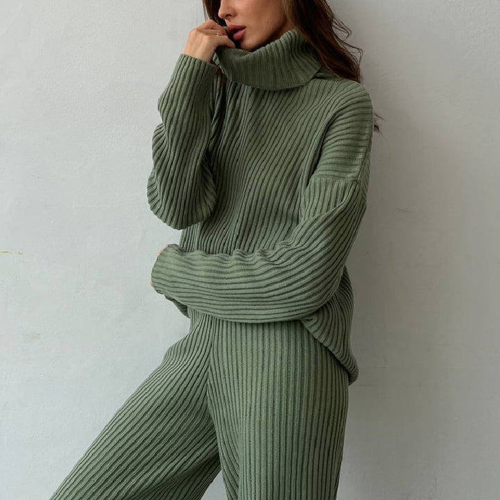 Women's Ribbed Knit Co-ord Set – Turtleneck Top & Trousers – view 2