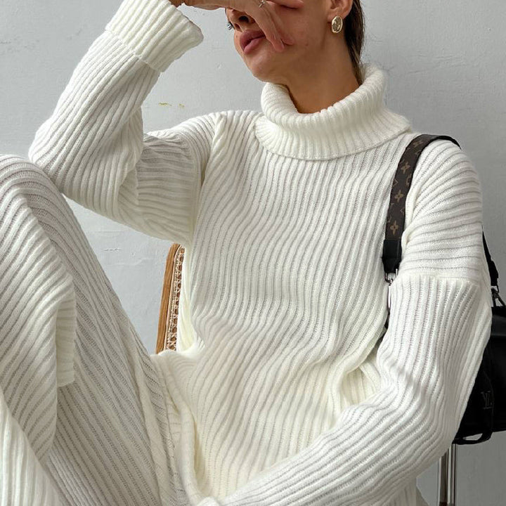 Women's Ribbed Knit Co-ord Set – Turtleneck Top & Trousers – view 6