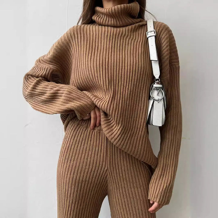 Women's Ribbed Knit Co-ord Set – Turtleneck Top & Trousers – view 7