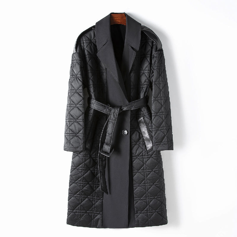Women's Quilted Coat – Belted Longline Winter Layer – view 3