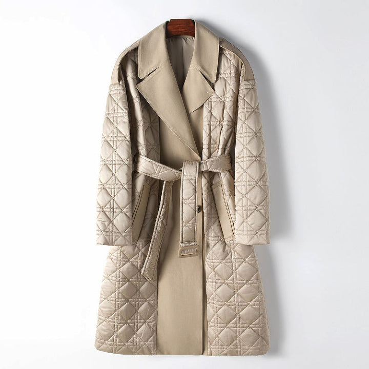 Women's Quilted Coat – Belted Longline Winter Layer