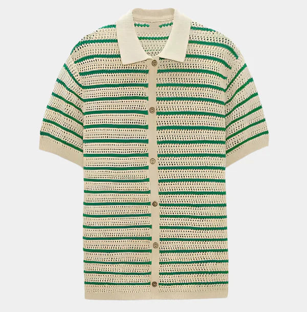 Men's Crochet Knit Shirt – Breathable Open-Knit Summer Style