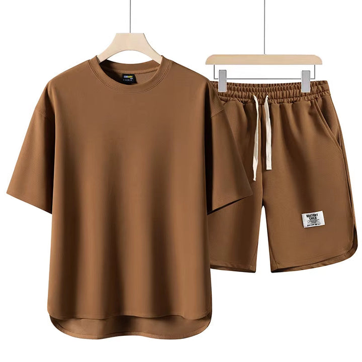 Men's Cotton-Blend Lounge Set – Drop-Shoulder Tee & Shorts Co-ord – Green