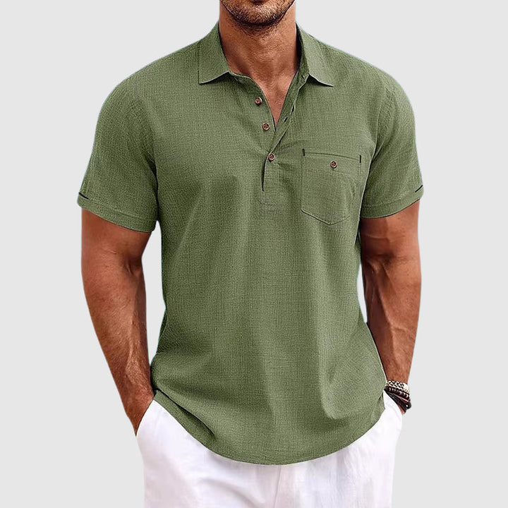 Men's Linen Polo Shirt – Breathable Relaxed Summer Fit – Dark Blue