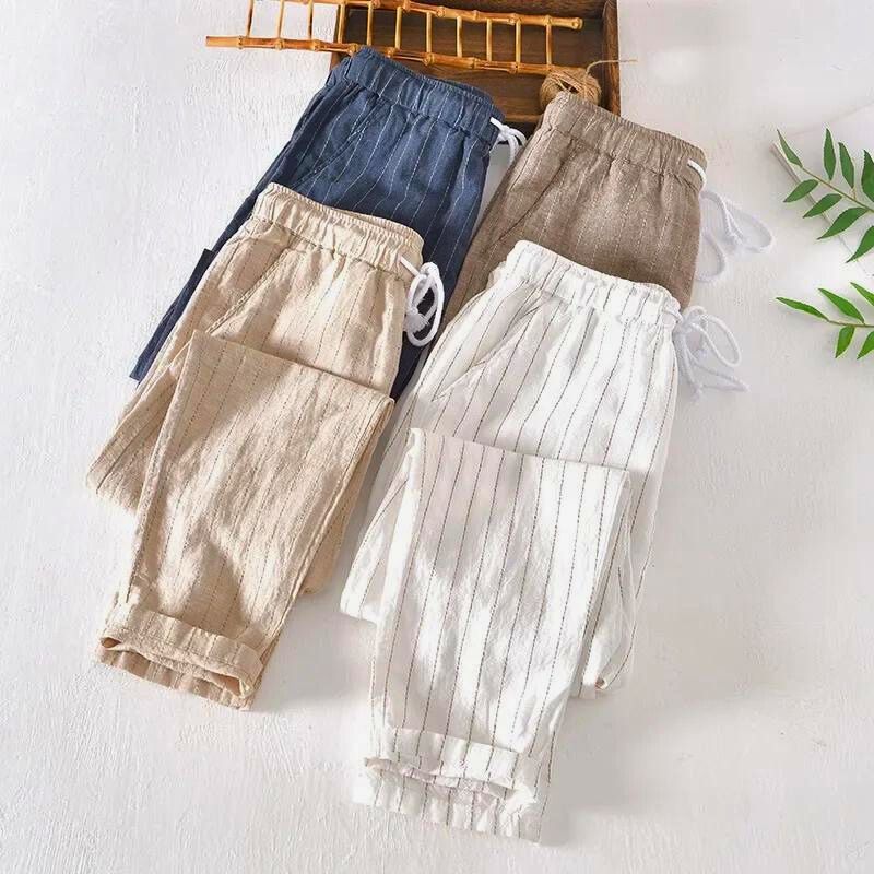 Oslo Men's Striped Linen-Blend Trousers – Relaxed Summer Fit – White