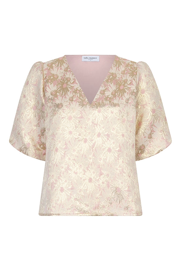 Women's Printed V-Neck Top – Puff Sleeve Multi Pink Blouse – view 4