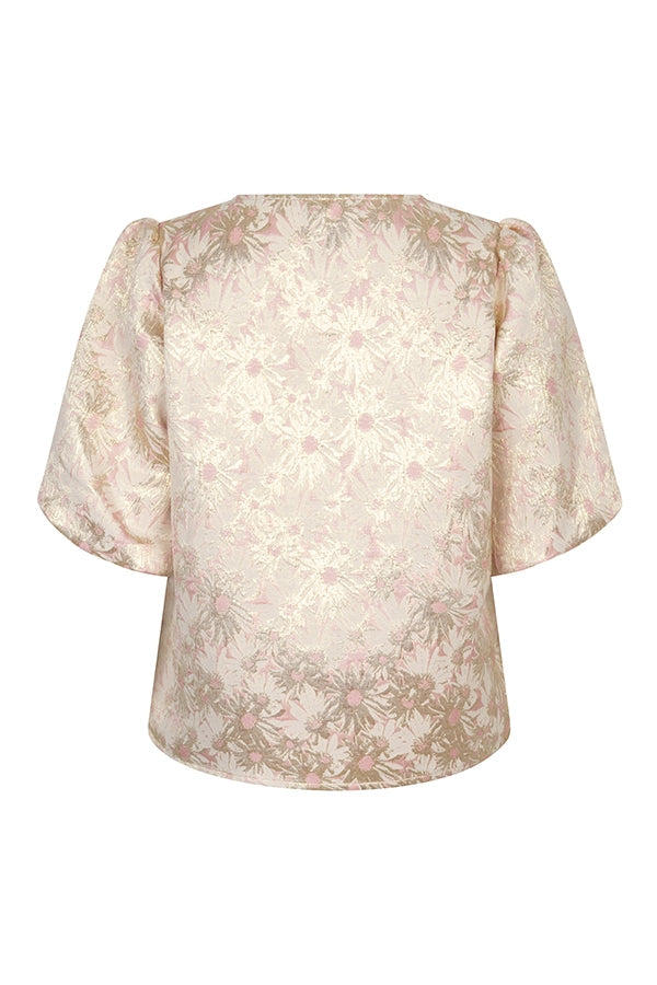 Women's Printed V-Neck Top – Puff Sleeve Multi Pink Blouse – view 5