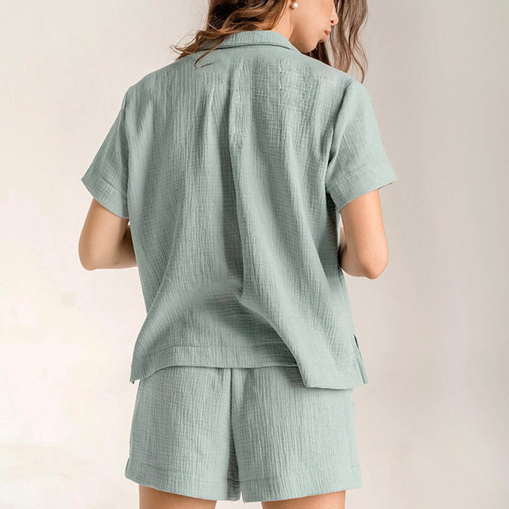 Women's Cotton-Linen PJ Set – Breathable Shirt & Shorts