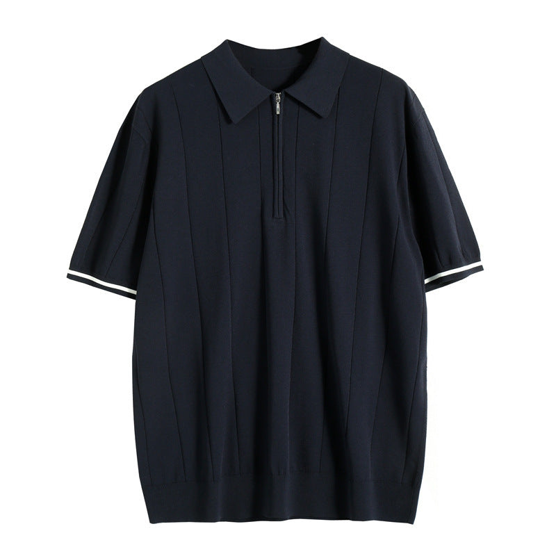 Men's Knit Half-Zip Polo – Massimo Textured Smart-Casual Top – view 8