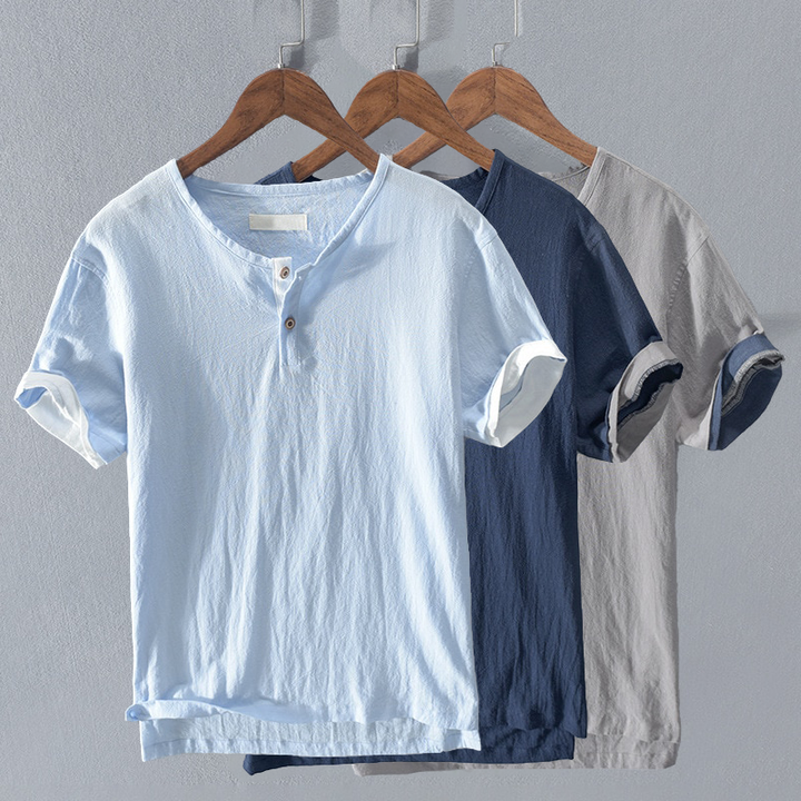 Men's Linen Henley Shirt – Lightweight Breathable Summer Top – Grey