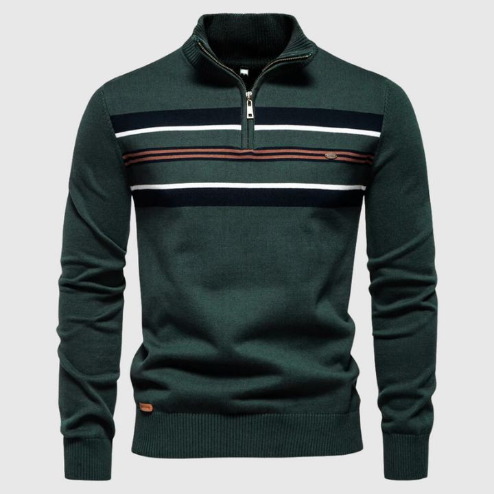 Men's Cotton Striped Jumper – Coastal Zip Collar Knit Pullover
