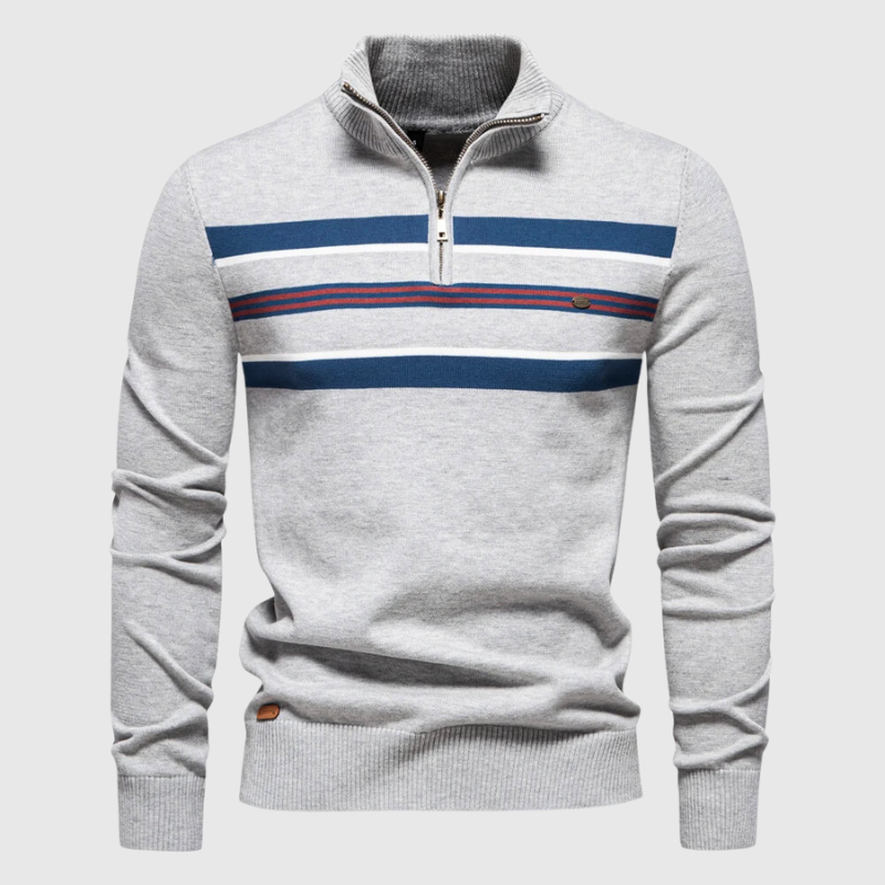 Men's Cotton Striped Jumper – Coastal Zip Collar Knit Pullover – view 2