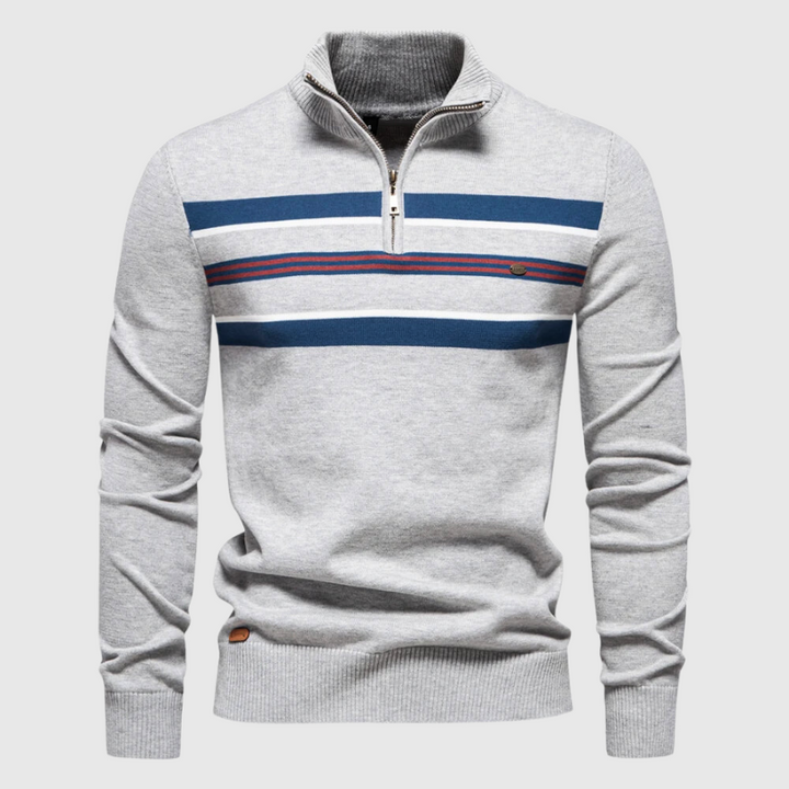 Men's Cotton Striped Jumper – Coastal Zip Collar Knit Pullover – view 2