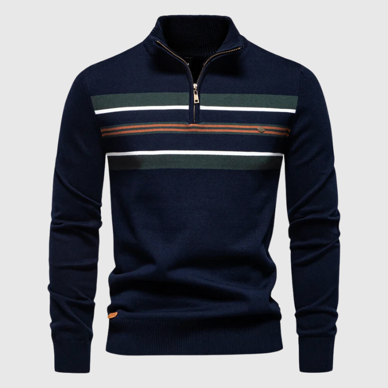 Men's Cotton Striped Jumper – Coastal Zip Collar Knit Pullover – view 4